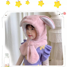 Gorro de peluche para niñas invernal con orejas de conejo y bufanda