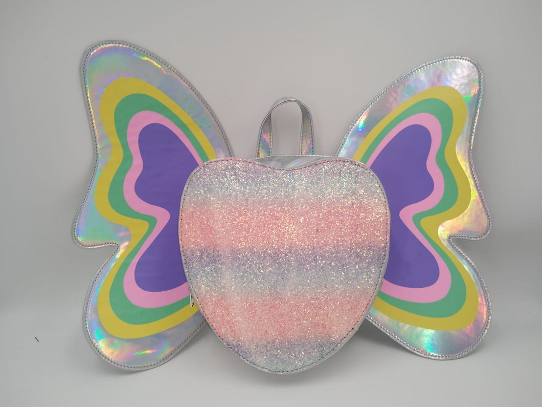 M-1 mochila chica de mariposa arcoíris blanca