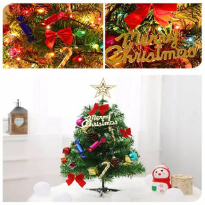 Mini árbol de navidad con decoración y luces para escritorio